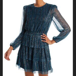 AQUA Metallic Stripe Tiered Mini Dress-NEW